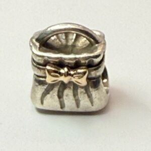 Pandora Retired Purse Handbag Charm 925 ALE 14k Gold Bow Threaded